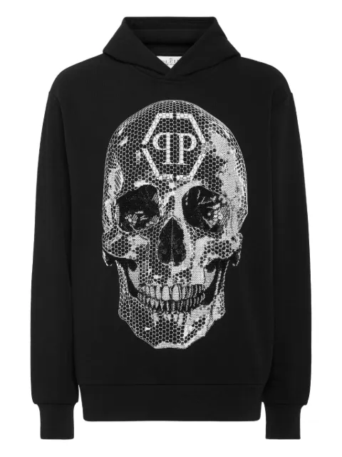 Philipp Plein skull-rhinestone hoodie Black FAECMJB375502BLACK