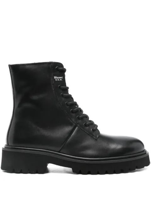 Blauer lace-up leather biker boots Black F5BUXTON04LEA