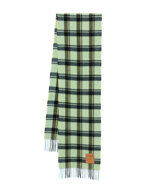 GANNI checked fringed scarf Green A6935