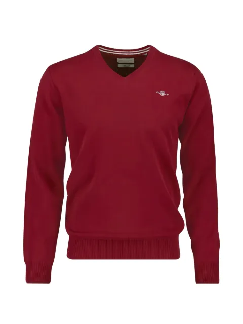 Gant V-neck logo-embroidery sweater Red 87212