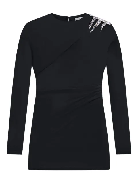 AREA crystal draped long-sleeve mini dress Black FW25AWDR0198FA01