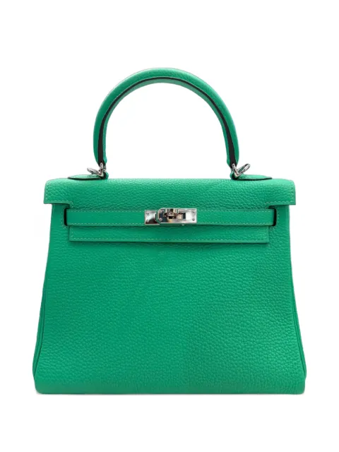 Hermès Pre-Owned 2024 Kelly 25 Retourne Togo palladium-hardware handbag Green KELLY25