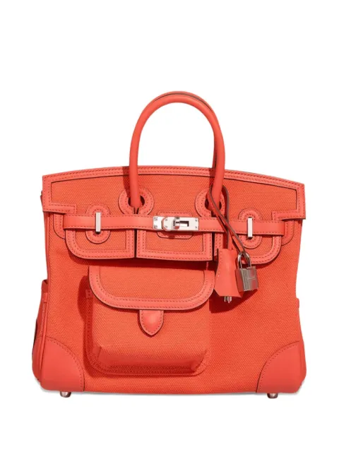 Hermès Pre-Owned 2023 Birkin 25 Cargo Toile Goeland-Veau Swift palladium-hardware tote bag Orange BIRKIN25CARGO