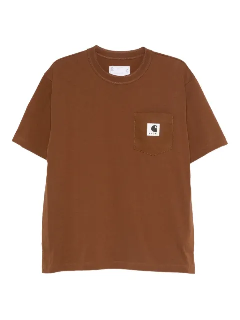 sacai logo-patch T-shirt Brown 00995S