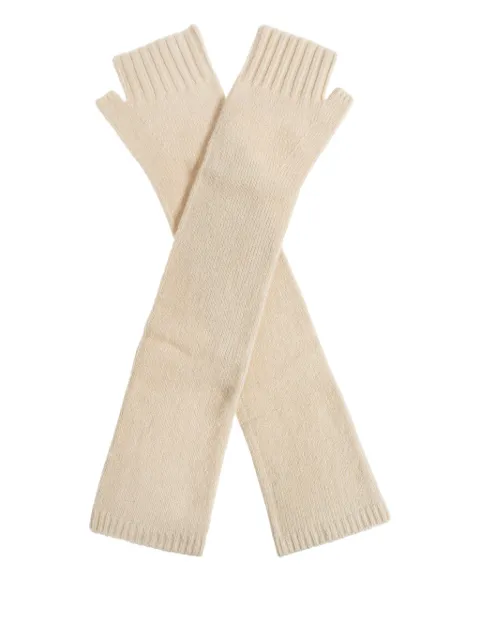 GANNI ribbed logo-detail gloves Neutrals A7223