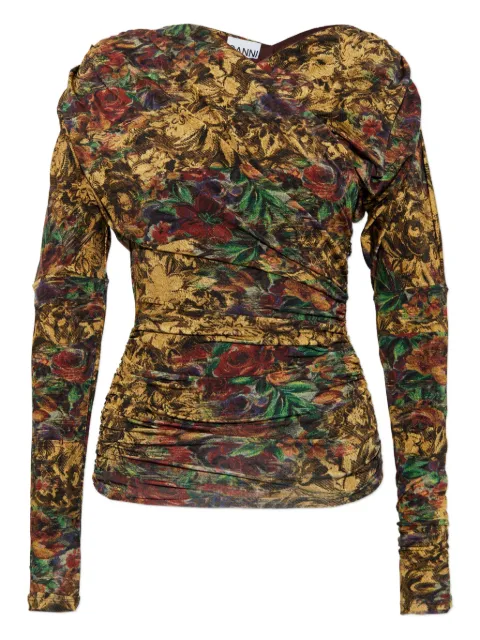 GANNI floral long-sleeve top Neutrals T4383