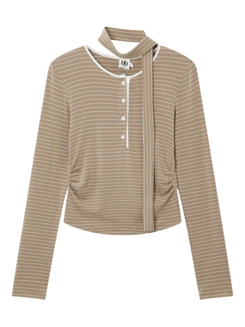 b+ab striped tie-neck top Brown 5F621AS
