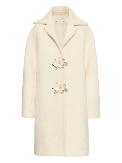 Oscar de la Renta floral-button bouclé coat Neutrals 26RN807WBEIVR