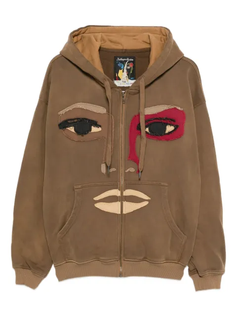 KidSuper face-appliqué zip-up hoodie Brown AW25HD06