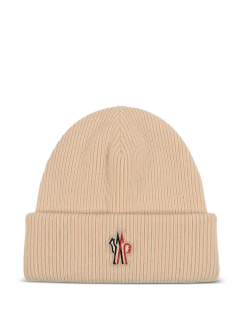 Moncler Grenoble ribbed logo-patch beanie hats Neutrals 983B00007M1115050