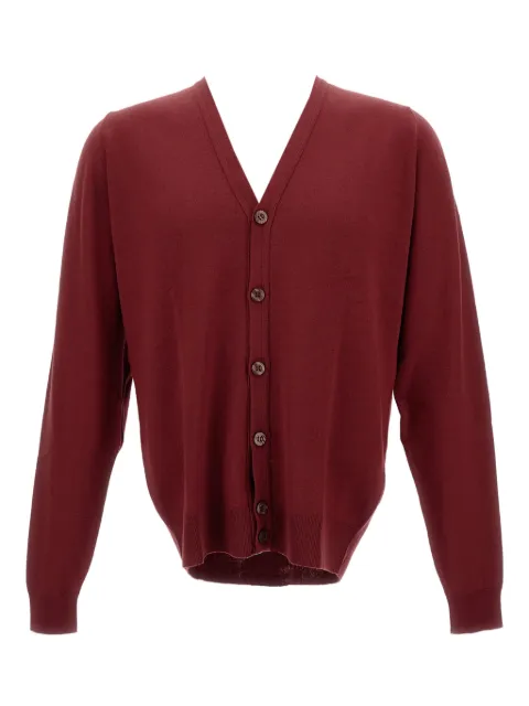 John Smedley V-neck button-up cardigan Red BURLEYWOOLFRED