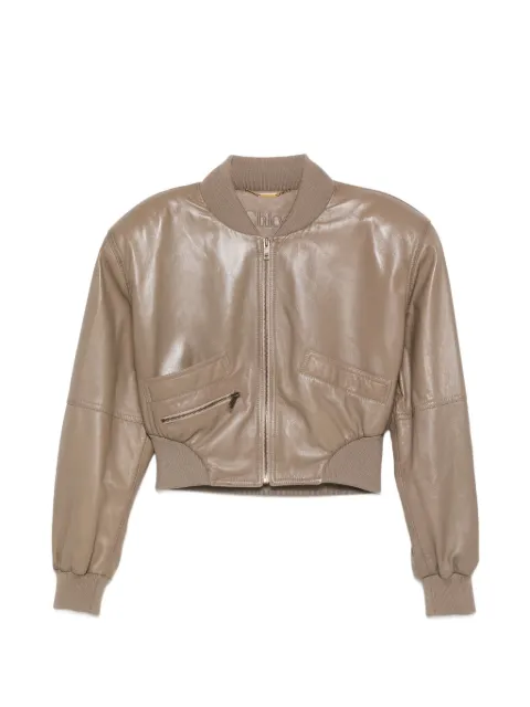 Chloé padded-shoulders leather crop jacket Neutrals CH26SCV82200
