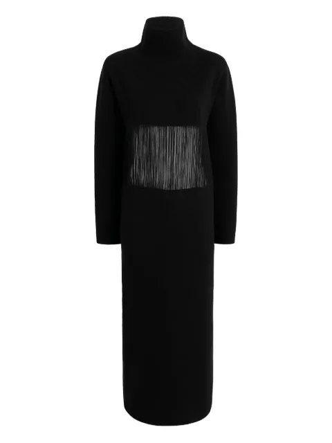 KHAITE fringed turtleneck midi dress Black 18047727200