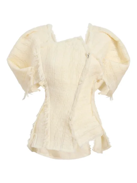KHAITE Quan frayed-sleeve top Neutrals 2425525101