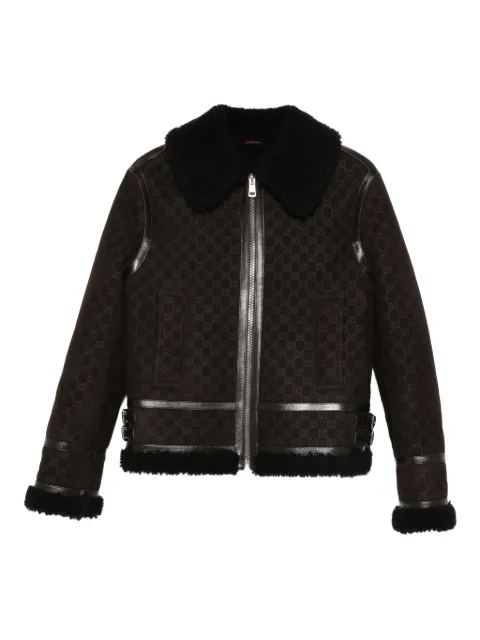 Gucci shearling-collar leather jacket Brown 835526XSAGB
