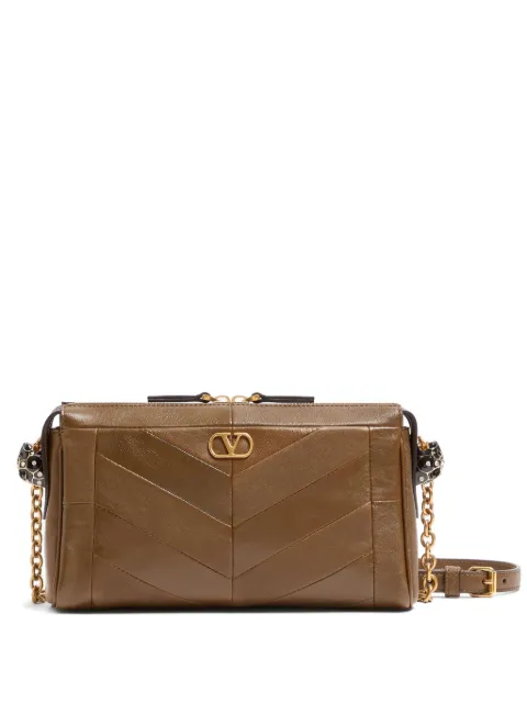 Valentino Garavani Panthea small shoulder bag in nappa leather with a chevron pattern Brown WB0S99UYF