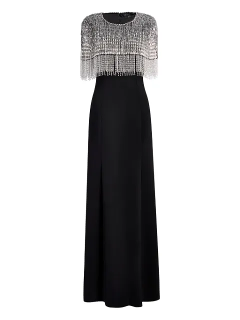 Jenny Packham Sabine beaded-fringed maxi dress Black JPEX416