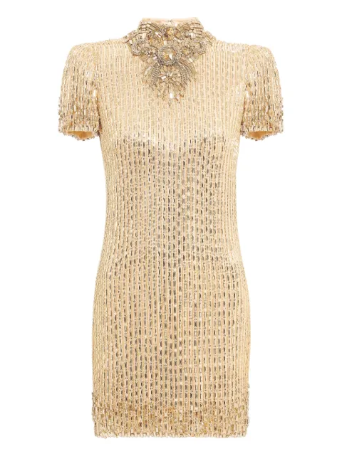 Jenny Packham Kitty crystal-embellished turtleneck mini dress Gold JPEX394