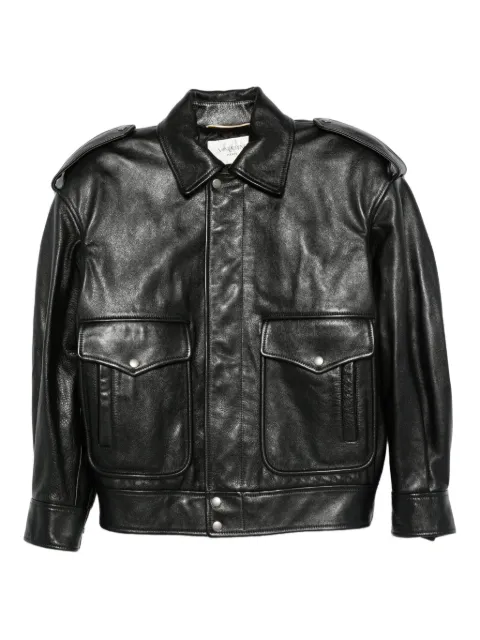 Saint Laurent flap-pocket leather jacket Brown 844472YCPM2