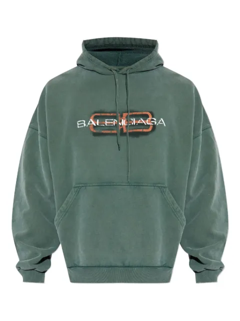 Balenciaga logo-print cotton hoodie Green 850349TTVD7