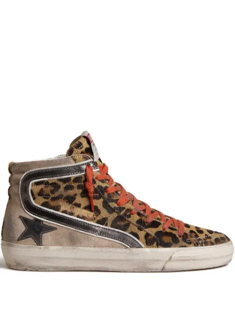 Golden Goose Slide LTD trainers in leopard-print pony skin with metallic leather star and flash Brown GWF00116F008006