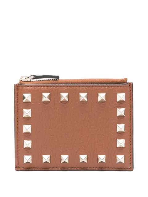 Valentino Garavani Rockstud grainy calfskin cardholder with zip Brown WP0AI8VSH