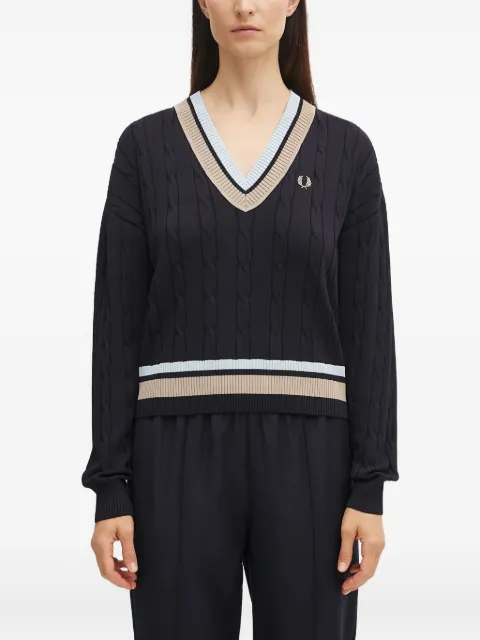 Fred Perry cable-knit V-neck sweater Blue K1102