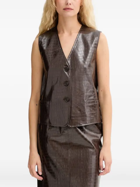 Isabelle Blanche button-up crocodile-effect waistcoat Brown IS25FWC027T006