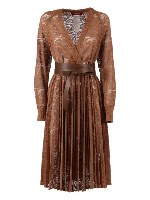 Max Mara Pensile lace-belted midi dress Brown 2526236041600