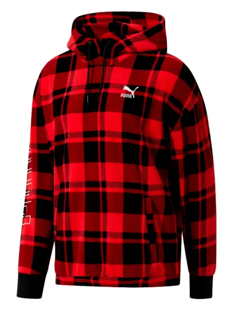 PUMA check-pattern drawstring hoodie Red 57898418