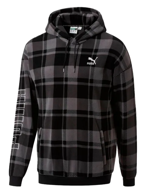 PUMA check-pattern drawstring hoodie Black 578984