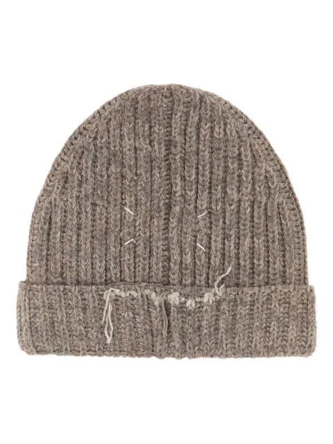 Maison Margiela virgin wool blend distressed beanie hat Neutrals S50TB0012M13151