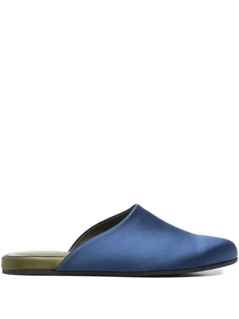 Ancient Greek Sandals The Slipper mules Blue THESLIPPERSATINNAVYKHAKI