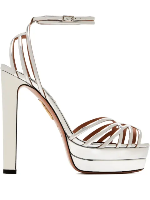 Aquazzura 130mm platform-sole caged leather sandals Grey WDRHIGB0SSY