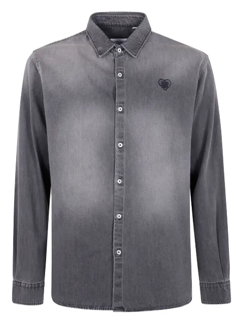 Family First heart-embroidered denim shirt Grey SHS2504