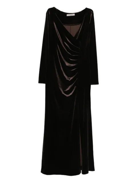 D.Exterior draped long-sleeve dress Brown 61795