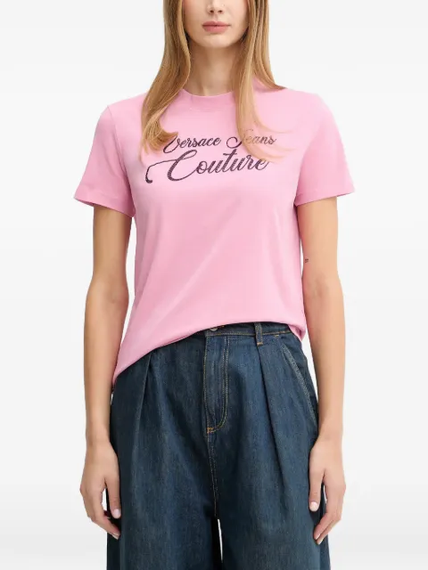 Versace Jeans Couture logo-lettering T-shirt Pink 79HAHT05CJ03T