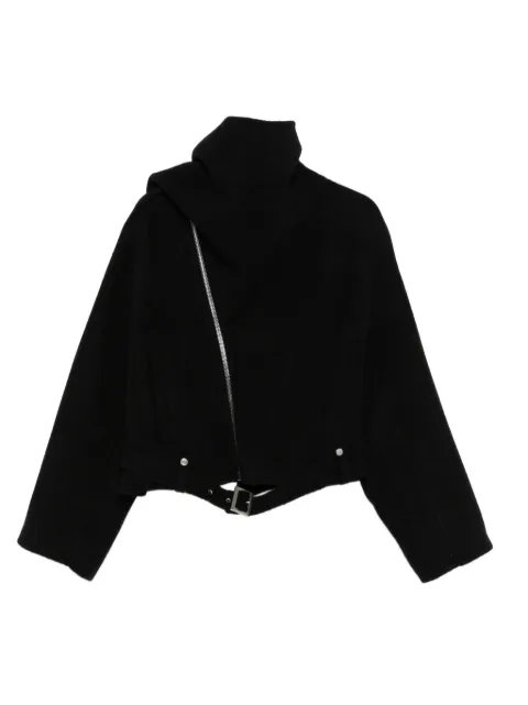Rick Owens cropped scarf flight biker jacket Black RO02E4793DDR