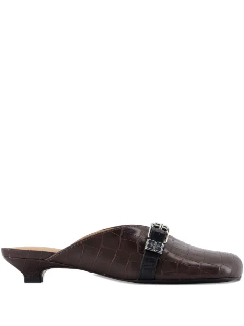GANNI buckle-detail croco-embossed mules Brown S3149890