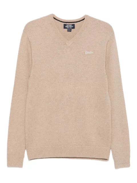 Superdry logo-embroidered V-neck jumper Neutrals M6110562A