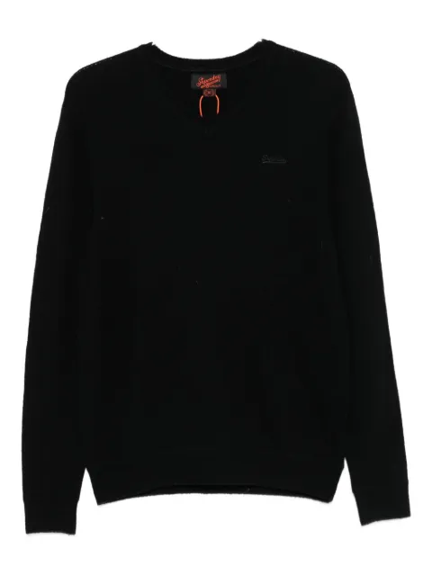 Superdry logo-embroidered V-neck jumper Black M6110562A