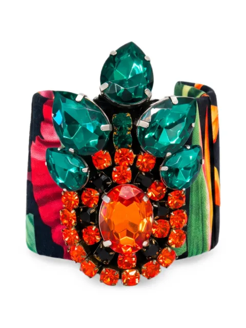 Stella Jean crystal-embellished floral-print cuff bracelet Black J5726ST1ST102