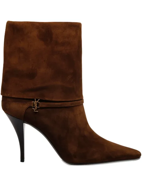 Saint Laurent 85mm logo-plaque heeled boots Brown 8013930LI00