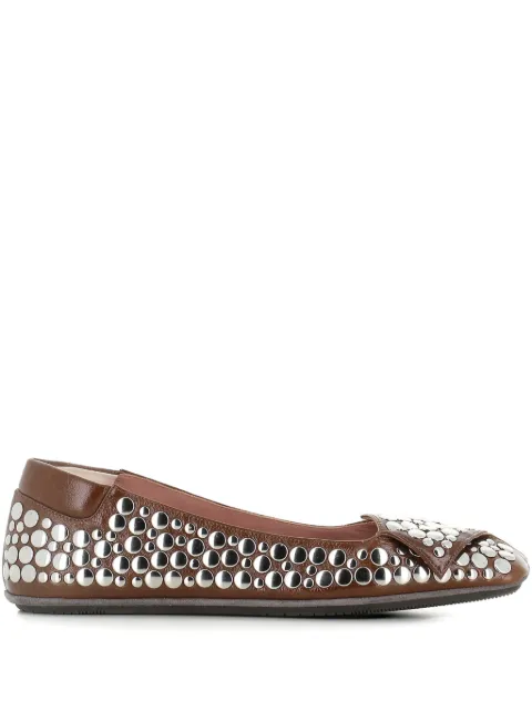 Dove Nuotano Gli Squali stud-embellished square-toe ballet flats Brown 6525