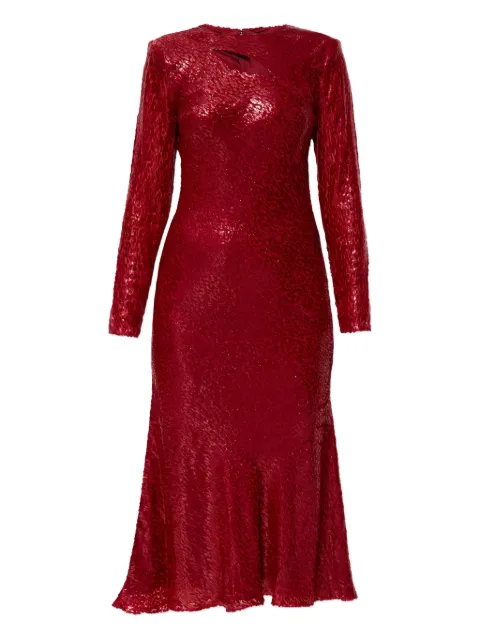 Self-Portrait lurex-detail silk dress Red SC25005MR