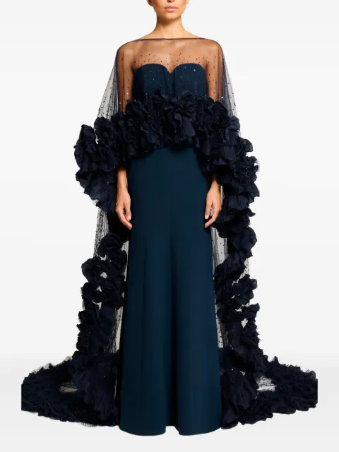 Jenny Packham Petal Bloom ruffle-detailed cape Blue ZDAP103