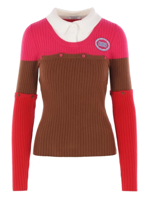 Zomer logo-patch ribbed-knit polo top Brown ZAW25KN5MARSHGREENRED