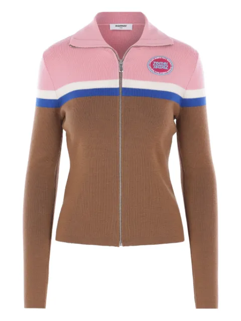 Zomer logo-patch zip-fastening cardigan Brown ZAW25KN2CHOCOLATE