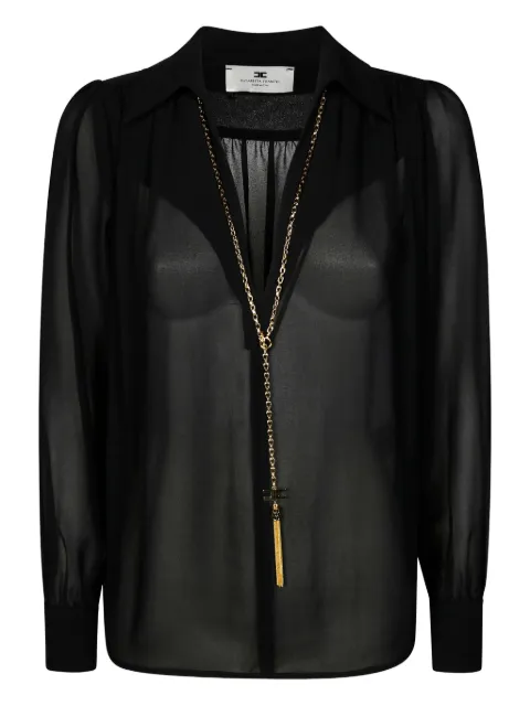 Elisabetta Franchi Georgette buttoned collared shirt Black CA13357E2