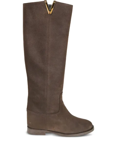 Via Roma 15 V-plaque leather knee-high boots Brown 2568